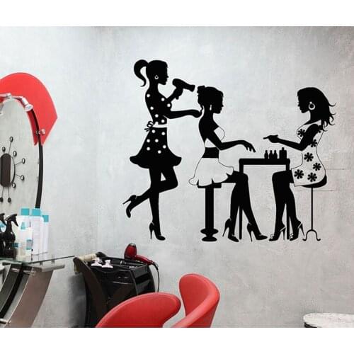 Hair Salon Wall Decal Three Sexy Girls Hair Salon Wall Decoration Vinyl Applique Sticker Art Mural Decal MF03