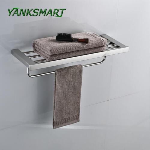 YANKSMART Chrome Polished Swivel Stainless Steel Wall Hanging Bathroom Towel Rail Holder Rack Shelf Double Layers