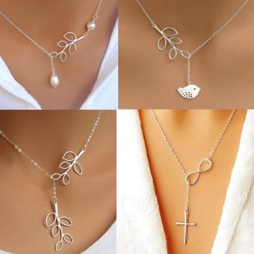 European and American Jewelry 8 Character Cross Necklace Sen Department Simple Pearl Leaf Double Chain Clavicle Chain Wholesale