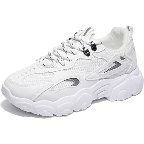 Women Casual Shoes Fashion Breathable Walking Mesh Lace Up Flat Platform Sneakers Female Tenis Thick Sole Vulcanized Shoes