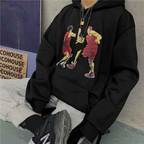 Harajuku Cartoon Character Print Hoodie Female Autumn Hoodie Women Loose Hooded Pullover Plus Velvet Thick Man Hoodie Cotton