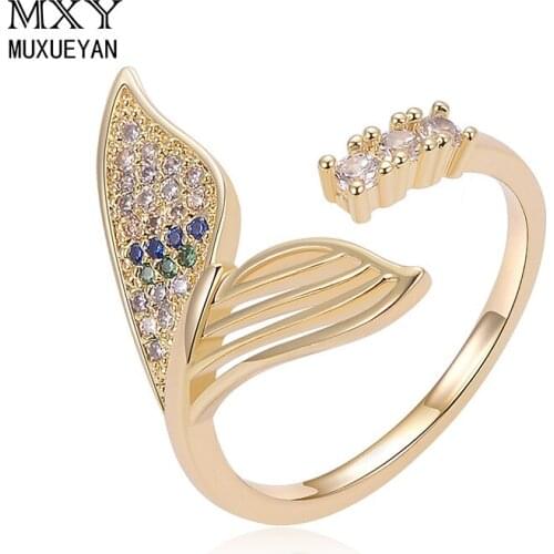 Lovely Whale Tail Women Open Finger Ring Zircon Gold Color For Woman Fashion Gothic Finger Jewelry Wedding Party Girl Sexy Ring