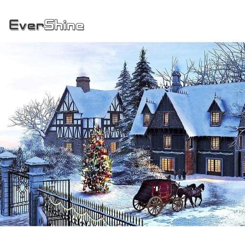 EverShine 5D Diamond Embroidery Christmas Tree Diamond Painting Winter Full Square Mosaic Scenic Rhinestones Wall Painting Decor