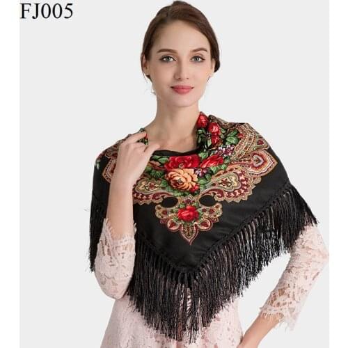 Square Tassel Winter Warm Pure Cotton Scarf Cross Border Russian Style Scarf National Style Shawl