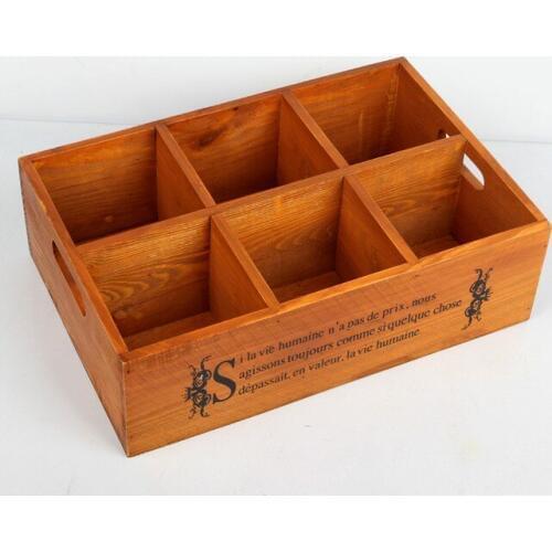 1PC New Zakka vintage wooden box six lattice grocery desktop storage box planting bins JL 0909