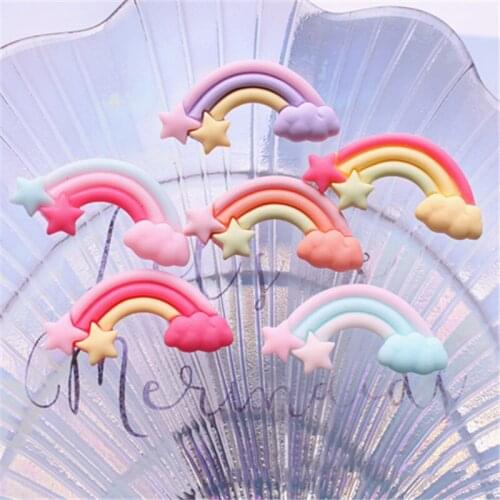 10Pcs Star Cloud Rainbow Flat back Resin Cabochons Embellishments for Scrapbooking DIY Hair Bows Accessories Phone Decoration