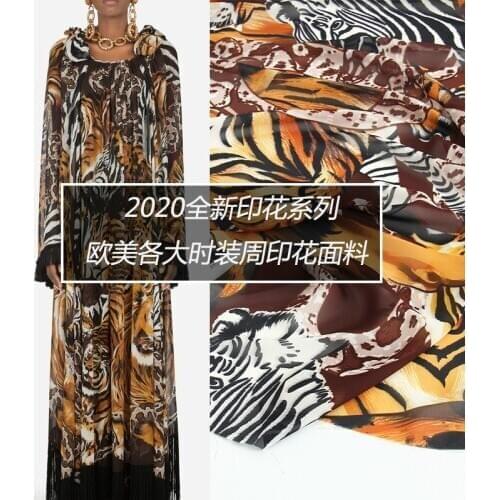 145 cm width polyester chiffon fabric cloth material tiger printed dress sewing clothing scarf handmade fabric alibaba express
