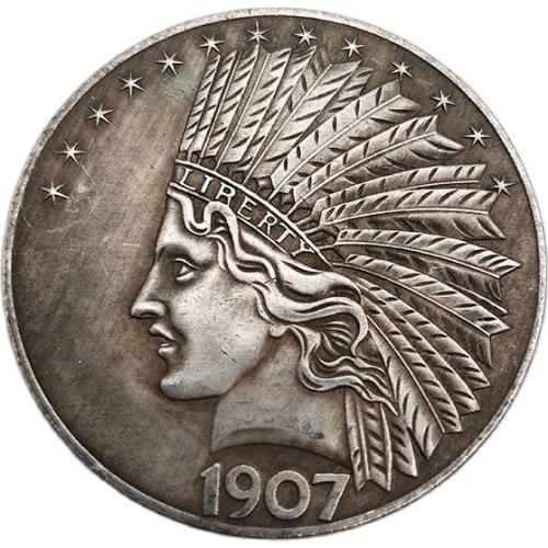 1907 Indian Commemorative Coin Silver Plated Collectible Coin Home Decoration Coin Retro Craft Gift 1PCS