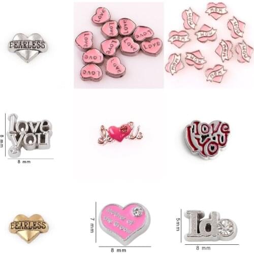 20Pcs Alloy Words Heart Love Floating Charms Letter I Do Mom Pendant For Memory Living Locket Necklaces Jewelry Accessories