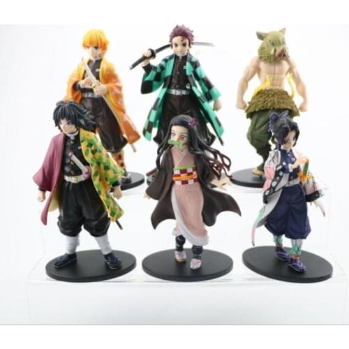 Anime Figure Demon Slayer Kimetsu no Yaiba Nezuko Tanjirou Kyoujurou PVC Toy Zenitsu Inosuke Shinobu Action Figma Model 6pcs/set