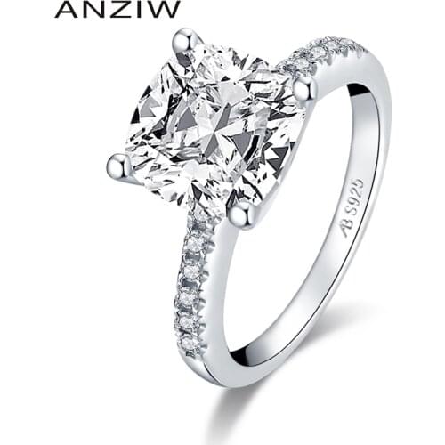 ANZIW Fashion 925 Sterling Silver 3.25 Carat Cushion Cut Engagement Ring Simulated Diamond Wedding Silver Ring Jewelry Gifts