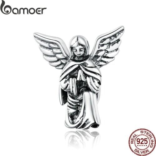 Bamoer Wish Angel Genuine 925 Sterling Silver Original Pendant Charm for Bracelet or Necklace Fine DIY Jewelry braceletBSC314