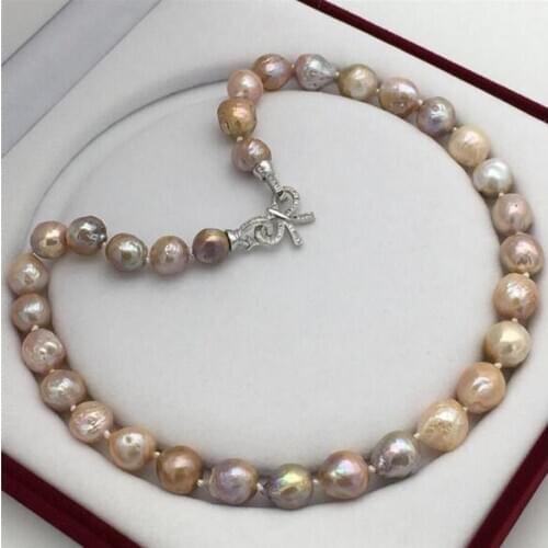 Livraison gratuite nouveau AA12-13 mm véritable arc-en-ciel naturel de la mer du sud collier de perles 19 "beau fermoir papillon