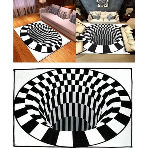 Black and White Stereo Illusion 3D Doormat Carpet for Living Room Rectangle Runner Rug Modern Apartment Decoration