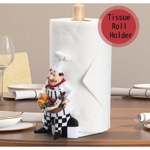 Home Decoration Art Crafts Kitchen Seat Type Paper Tissue Rolls Holder Box Dinning Room Chef Human Resin Tissue Canister