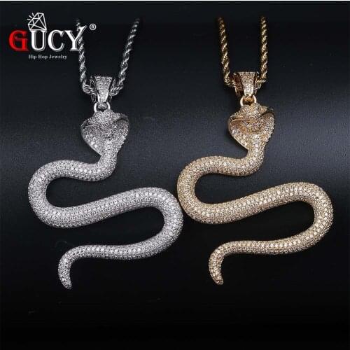 GUCY Hip Hop Animal Snake Pendant Necklace Gold Silver Color Micro Pave Cubic Zircon Charm Jewelry For Men and Womens Gift