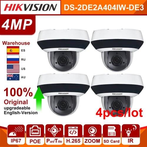 Hikvision Original 4MP PTZ Mini IP Camera DS-2DE2A404IW-DE3 2.8-12mm 4X Zoom HD POE H.265 CCTV Video 4pcs/lot