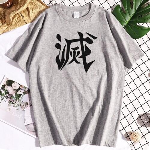 Cotton Black Demon Slayer Extinguish Print Mens T-shirt Casual Branded Clothes Tshirt Loose Summer mens T-shirts