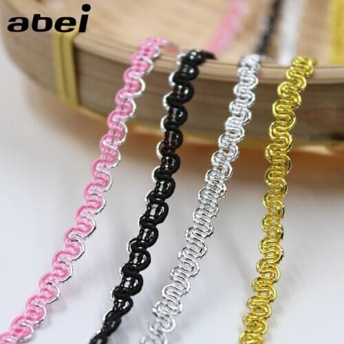 20Yards 5MM Wide Gold Silver Black Embroidered Polyester Curved Lace Ribbon Hometexile Clothes Embellishment DIY Wedding Crafts