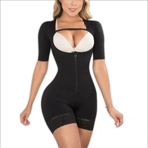 Slimming Fajas Body Shapewear Tummy Control Girdle Short Sleeve Front Zipper Bodyshaper Post Surgery Thin Strip Tummy Control