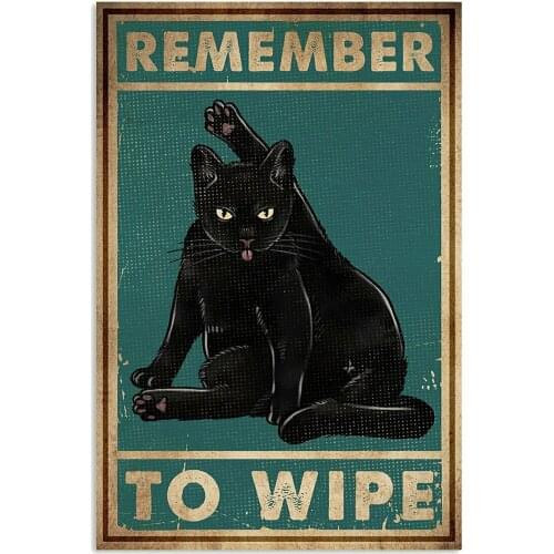 Cat Remember To Wipe Poster Black Vintage Metal Tin Signs Rustic Pet Metal Poster Plaque Pub Wall Decor
