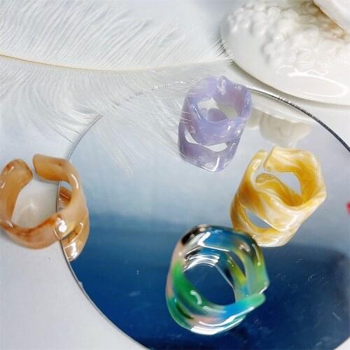 LJLGLY Geometric Resin Ring 2021 Summer New Women Sandy Beach Party Finger Jewelry Retro Korea Style Girls Travel Jewellery Gift