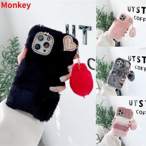 Fur Plush Pendant Phone Case For OPPO A72 A52 A93 A91 A15S A73 A53 A9 A5 2020 F19 F17 Find X3 X2 Reno 5 4 3 2 Z Shockproof Coque