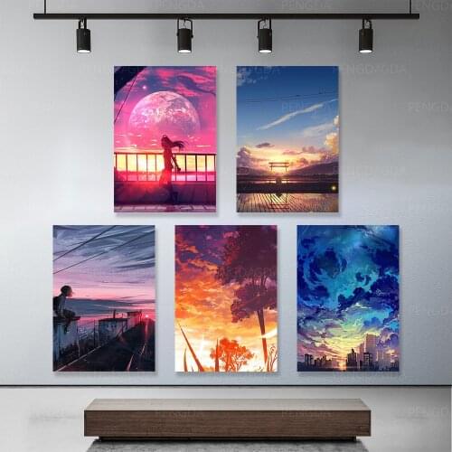 HD Print Modular Canvas Picture Cartoon Anime Character Tree Sky Landscape Painting Modern Poster Frame Wall Art Decor Home Room