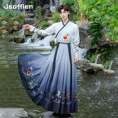 Men Hanfu Chinese Style Tang Suit Gown Robes Retro Oriental Hanfu Clothing Stage Performance Traditional Swordsman Costume