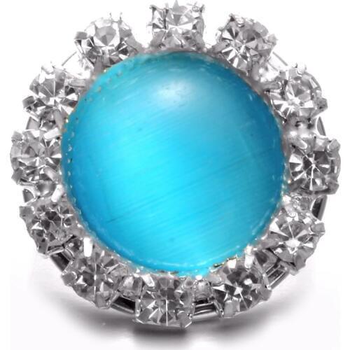 Sky Blue Opal Rhinestone Style Round Shape Metal 18mm Snap Button Charms For Snap Bracelet Snaps Jewelry KZ0576b