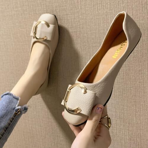 New British Single Shoes Womens Fashion Simple Flat Thin Shallow Buckle Casual Shoes WOMENS Shoes Versatile Loafers Womens