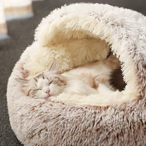 The New Plush Kennel Crystal Velvet Warm Round Half-Pack Cat Kennel Deep Sleep Plush Round Kennel Cat Litter Pet Supplies