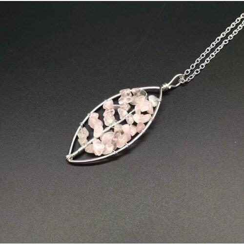 Silvertone Handmade Wrapped Irregular Stone Pendant Necklace Chakra Chip Stone Wrapped Jewelry with Chain 18" and Extender