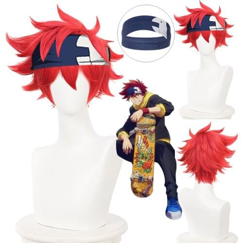 Anime SK8 the Infinity Reki Cosplay Wig SK Red Short Wig Heat-resistant Fiber Hair + Wig Cap Carnival Party Role Play Men Woman