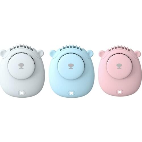 Portable Cute Bear Hanging Fan USB Personal Mini Fan Necklace 3 Speed Mute Air Cooler for Outdoor Office Travel