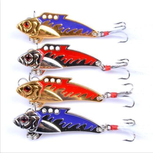 1 PCS Metal VIB Sequins 8g/5cm Fishing Lure Bait Vibration Spinner Spoon Lure Lifelike Hard Baits with Feather Bass Fishing Tool