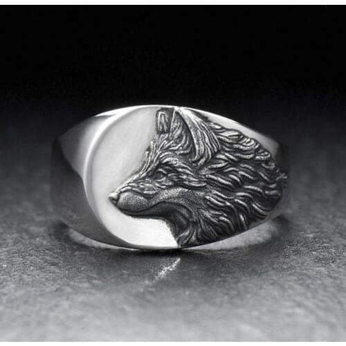 Punkboy Hot Sale Vintage Silver Color Wolf Ring Punk Style Animal Wolf Head Ring Men Wedding Band Anniversary Jewelry Gift