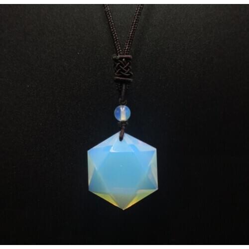Natural Opal Stone Hexagon Star of David Pendant Necklace fo Men Women Energy Obsidian Stone Pendant Jewelry Gifts Rope Chain