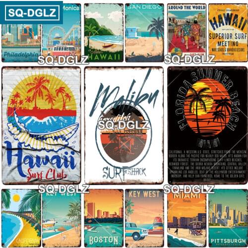 [SQ-DGLZ] Hawaii Beach Metal Sign Plaque Metal Vintage Bar Furniture Man Cave Poster Vintage City Poster Metal Wall Decor