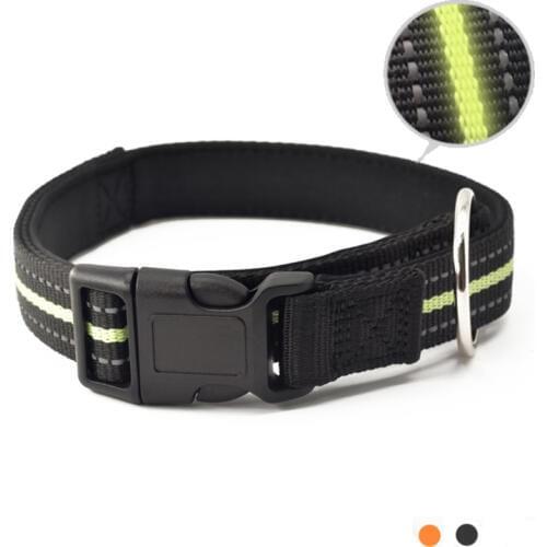 Reflective padded Dog collar Nylon with metal ring for Lead Leash pet products for small medium large dogs in black orange