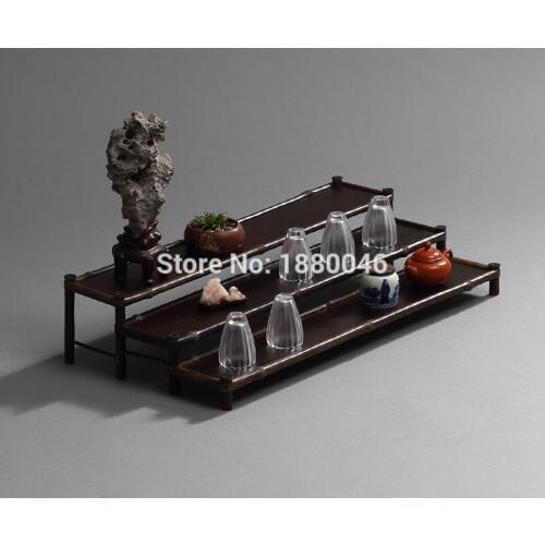 Three Layers Bamboo Tea Rack Teaware shelf teapot shelf Tea Trays Tea Saucer Chinese teacup collection Crafts display tray