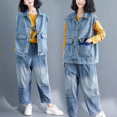 Large Size Womens Spring Denim Vest Female Korean Wild Loose Sleeveless Shirt Sleeveless Jacket Jeans Vintage Waistcoat f2933