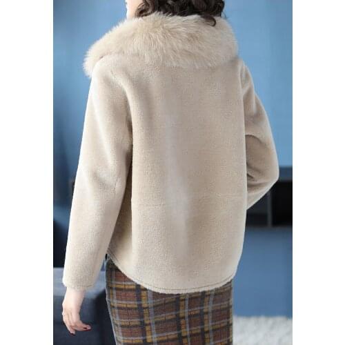 Real Fur Coat Winter Coat Women Real Fox Fur Collar 100% Wool Coat Female Sheep Shearling Fur Jacket Manteau Femme M667