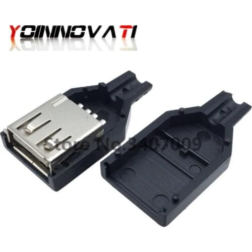 10pcs Type A Female USB 4 Pin Plug Socket Connector With Black Plastic Cover