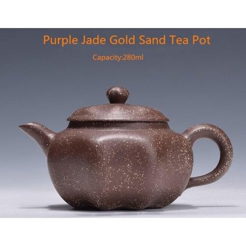 280ml Authentic Yixing Purple Jade Gold Sand Teapot Famous Chinese Kung Fu Zisha Tea Pot Pu'er Tea Black Tea Gift Free Shipping