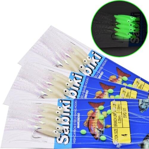 3packs/lot New String Hook Sabiki Soft Fishing lure Rigs Luminous Fish Head Bait Jigs soft bait Pesca Sabiki bait fish hooks