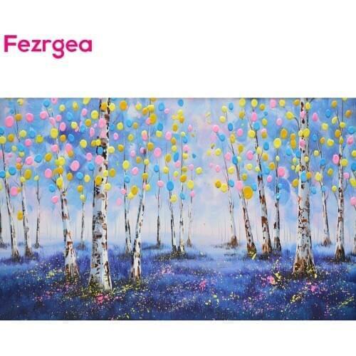 Fezrgea 5D Diamond painting Cartoon Scenery Tree Diamond Embroidery landscape Cross Stitch Full Square Rhinestones Home Decor