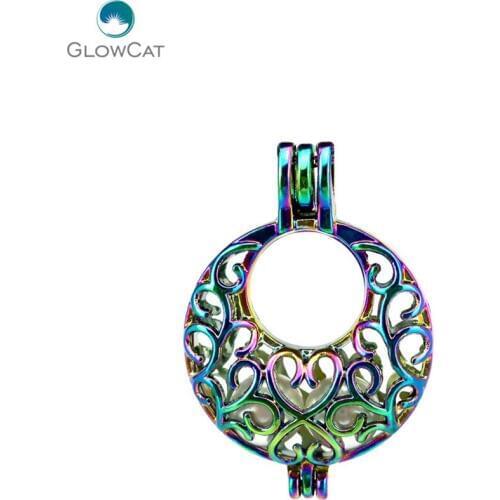 C724 5pcs/lot Rainbow Color Round Moon Plant thistles thorns Cage Pendant Pearl Locket Fairytale Party Essential Oil Diffuser