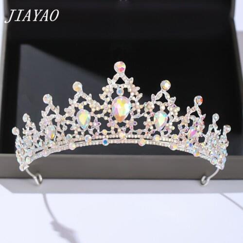 Colorful Crystal Rhinestone Crown Wedding Hair Accessories Bride Tiara Headband Wedding Hair Jewelry Silver Color Head Jewelry
