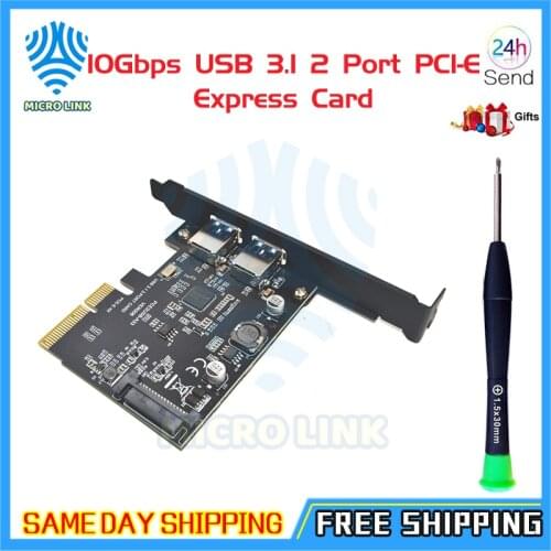 Add On Cards SuperSpeed 10Gbps USB 3.1 2 Port PCI-E Express Card 15pin SATA Power Connector PCIE Adapter ASM3142 Chipset USB HUB